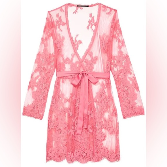 VICTORIAS SECRET PINK LACE ROBE WITH SASH BELT - Picture 14 of 15